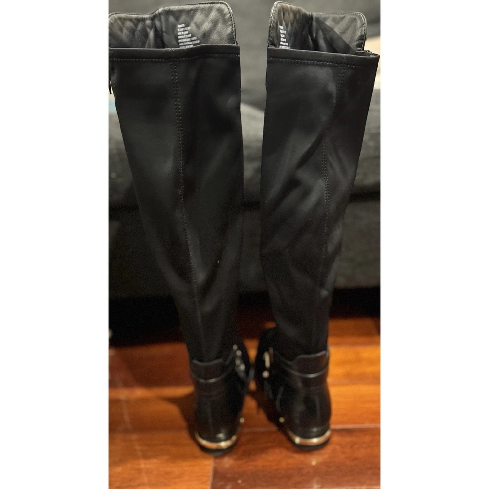 Annabeth by JUSTFAB (SHOEDAZZLE) Black quilted faux leather riding boots, SZ 7 - Picture 15 of 16